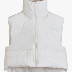 Women's White Crop Puffer Vest